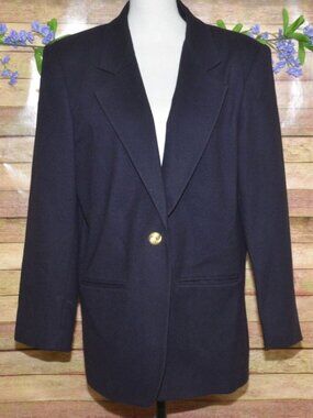 Vintage Savannah Ladies 12 Single Gold Button 100% Wool Navy Blue Blazer Jacket